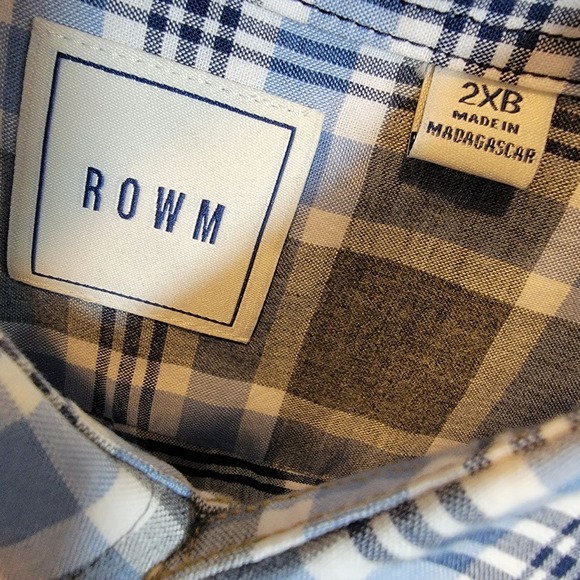 ROWM Shirt 2XB Blue Gray Plaid Long Sleeve Button Cotton New NWT - Picture 5 of 7